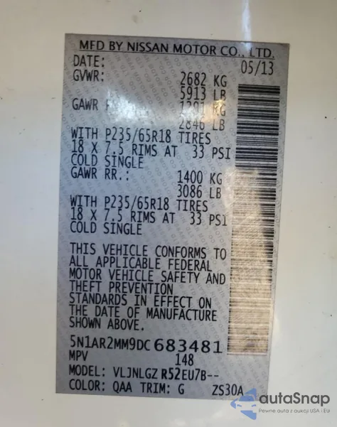 2013 Nissan Pathfinder S from USA, damaged, VIN 5N1AR2MM9DC683481